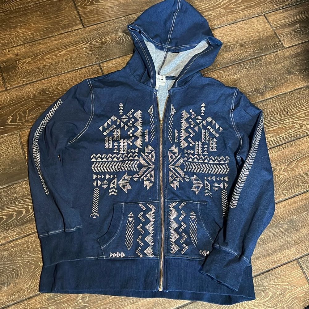 BACK IN THE SADDLE - zip up sweater szXL with silver pearls
